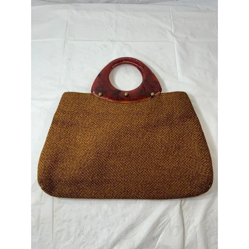 Vintage ‘60s JR Florida Large Tapestry Hand Bag lucite handles